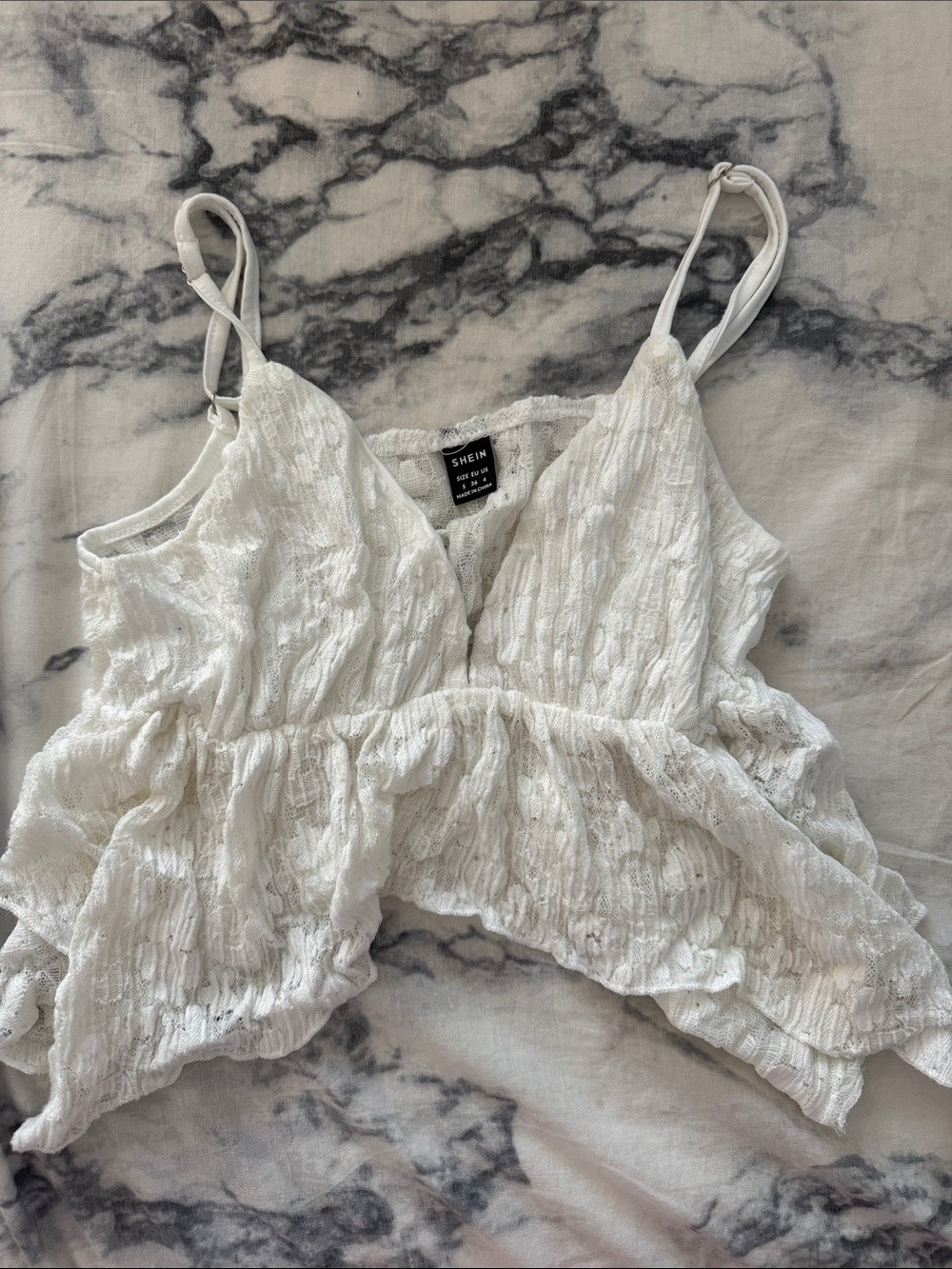 SHEIN White Textured Ruffle Cropped Cami